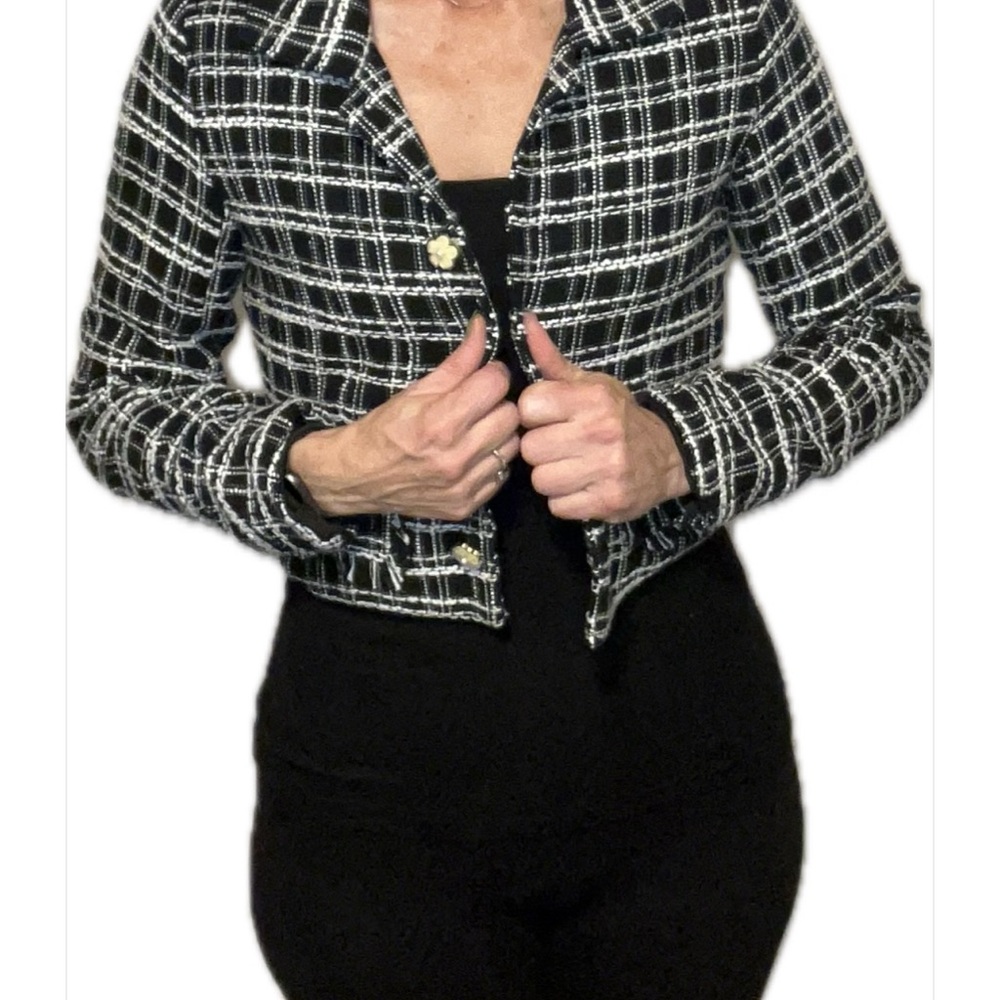 Black & White Plaid Double-Breasted Blazer Dress - Picture 2 of 6